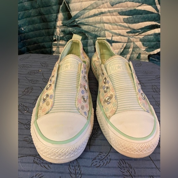 Converse Chuck Taylor all star slip polka dots and stripes lace less sneakers 7 - Picture 2 of 8